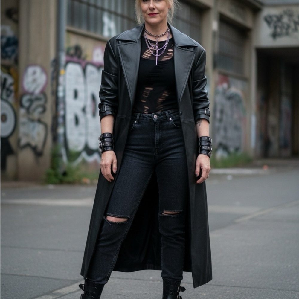Black Leather Trench Coat